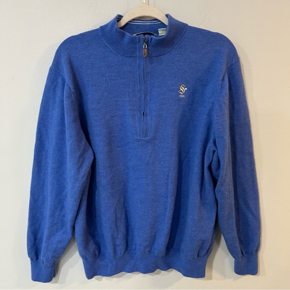 Donald Ross Blue 100% Merino Wool Quarter Zip Pullover Sweater Men’s Size XL - Picture 1 of 5